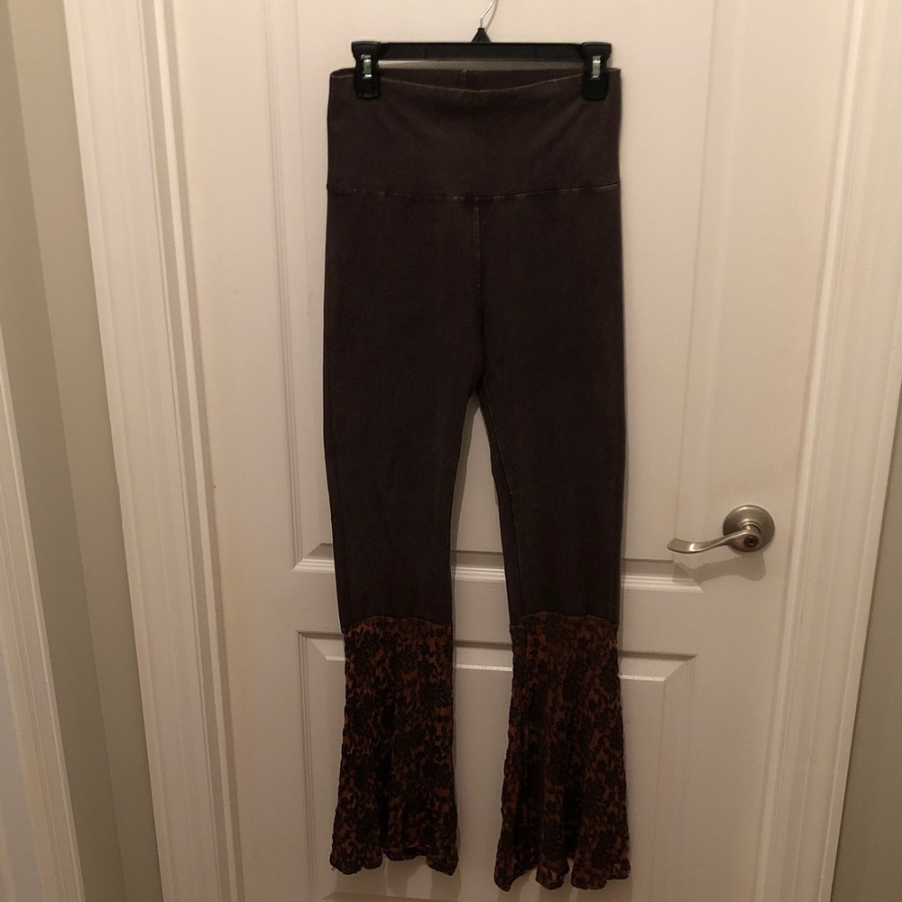 Brown Flared Leggings Unique with Lace Detail
